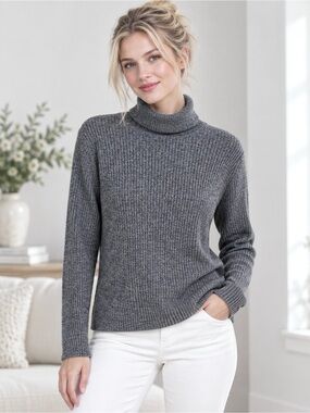 LIZ CLAIBORNE Turtle Neck Knit Sweater 100% Cotton Long Sleeve Pullover Stretch